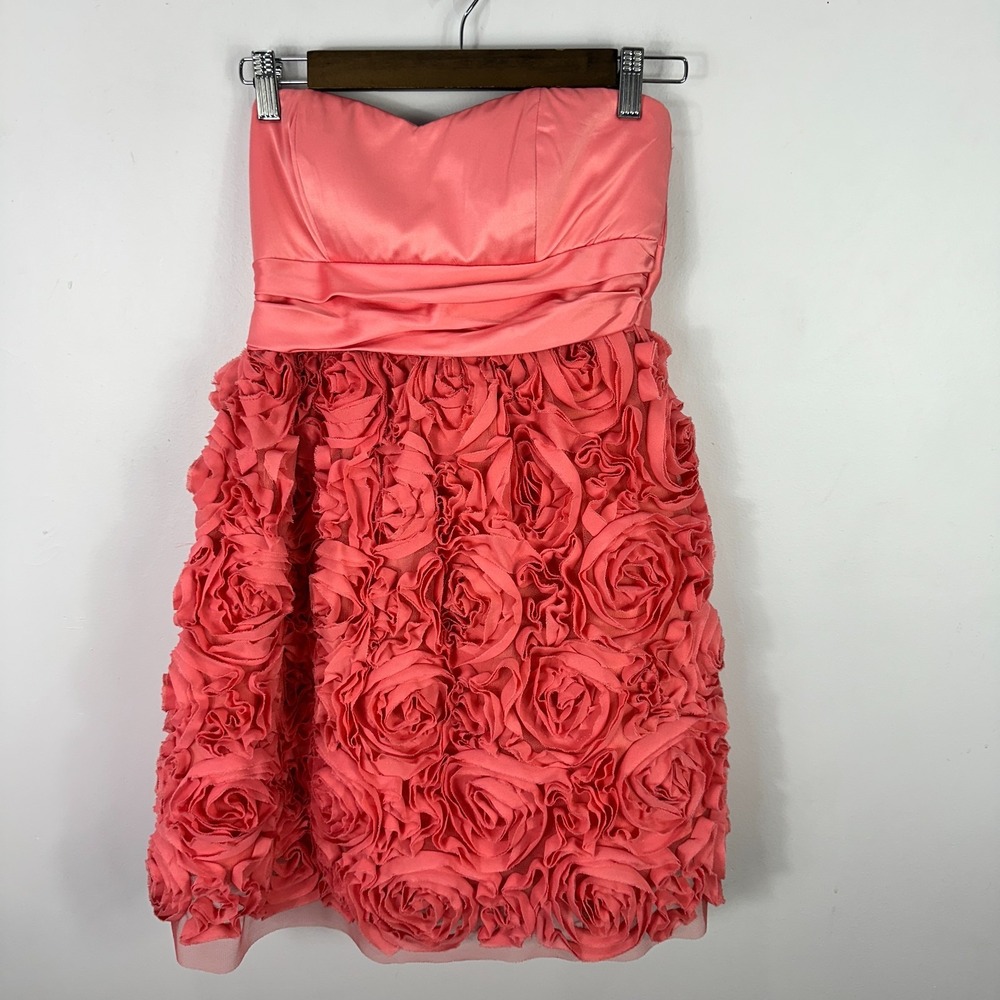 XOXO Strapless Dress 6 Pink Rosette Floral Sweetheart Prom Cocktail Party Y2K